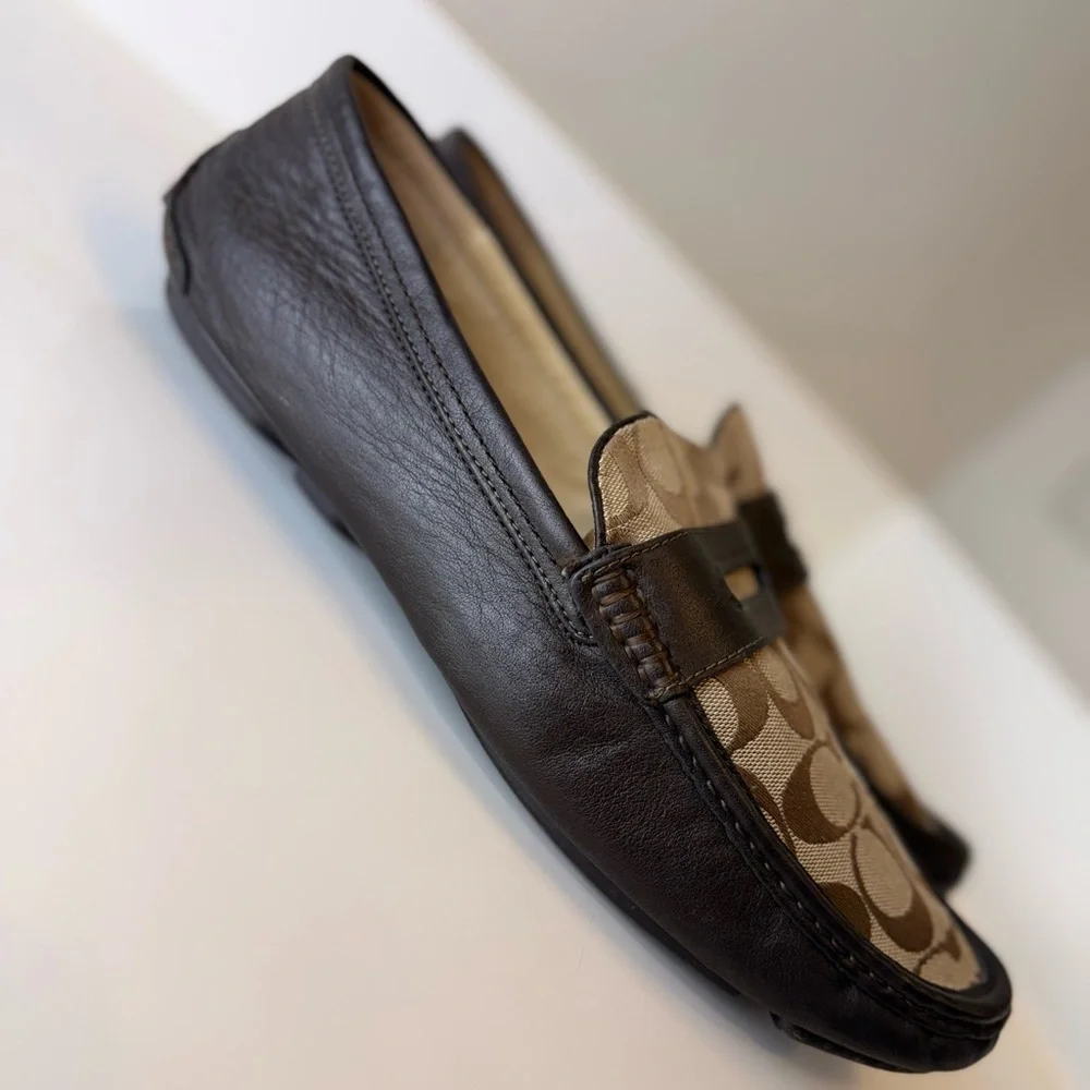 Coach Men’s Neal Signature C Jacquard Leather Driving Loafers Brown Q907 Size 13